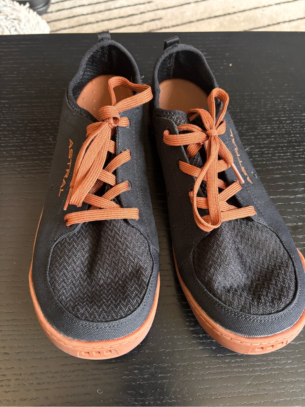 Astral Loyak’s.  Men's Black and cognac minimalist water shoes
